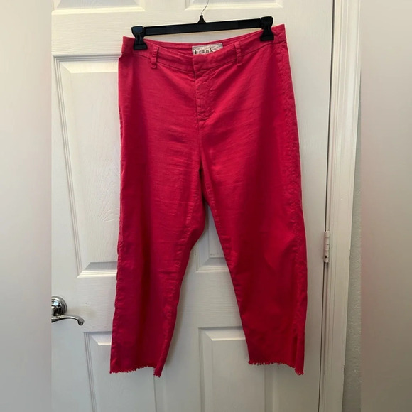 ! FRANK & EILEEN Sz 12 Kinsale Italian Performance Linen Crop Pants Fuchsi… - Picture 2 of 7